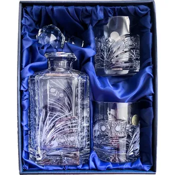 Sklenice BOHEMIA CRYSTAL Whisky set Bohemia Crystal karafa + 2 sklenice na whisky - brus Kometa okno na pískování