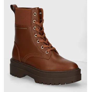 Dámské kozačky Nízké kozačky Tommy Hilfiger LEATHER ELASTIC RIB LACEUP FW0FW08440 hnědá 88X, EUR 40