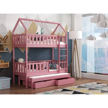 Dětská postel Patrová postel pro tři Otis Barva dřeva: Růžová, Rozměry: 80x180