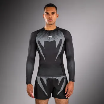 Rashguard Pánské funkční tričko - rashguard Venum No Gi - dlouhé rukávy - Black/ Silver Grey Velikost: XXL