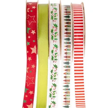 Stuha Vánoční stuha 1,5cm 5x2m, saténová, mix barev