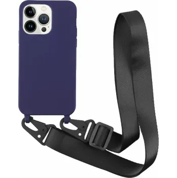 Pouzdro na mobilní telefon Matný kryt s nastavitelným popruhem pro iPhone 13 Pro Max - tmavě modrý