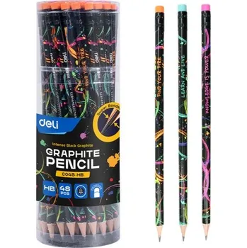 Grafitová tužka Tužka HB s gumou kulatá DELI EC045-HB mix