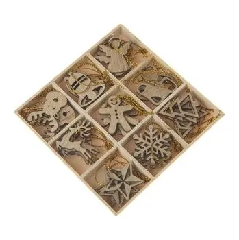 Vánoční dekorace Dřevěné vánoční ozdoby v krabičce - natur - sada 36 ks, 72/144