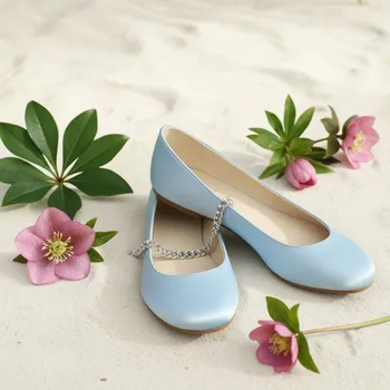 Dámské lodičky Saténové svatební balerínky - blankytně modré Velikost obuvi: 34