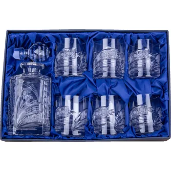 Sklenice BOHEMIA CRYSTAL Whisky set Bohemia Crystal karafa + 6 sklenice na whisky - brus Kometa okno na pískování