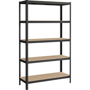 Dílenský regál Regál s vysokou nosností, 5 úrovní kovová police 200 x 120 x 60 cm, černá