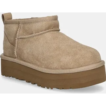 Dívčí obuv Dětské semišové sněhule UGG CLASSIC ULTRA MINI PLATFORM béžová barva 1157791K 80X, EUR 33.5
