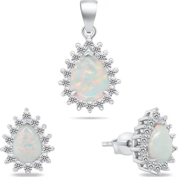 Módní doplněk Brilio Silver Stříbrný set šperků se zirkony a bílými opály SET244W (přívěsek, náušnice) + 2 měsíce na vrácení zboží