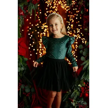 Stylová sametová dívčí blůzka smaragdové barvy -Lily Grey 104 / 4 roky