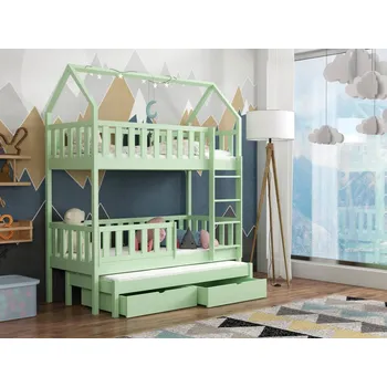 Dětská postel Patrová postel pro tři Otis Barva dřeva: Zelená, Rozměry: 80x180