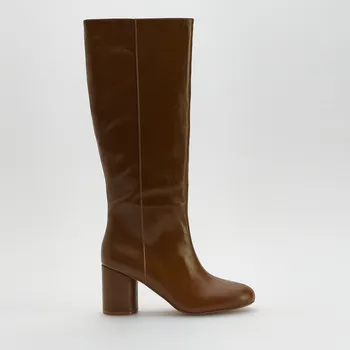 Dámské kozačky Reserved - Kožené kozačky na podpatku - zlatavá hnědá - 738FE-82X - 738FE-82X-42