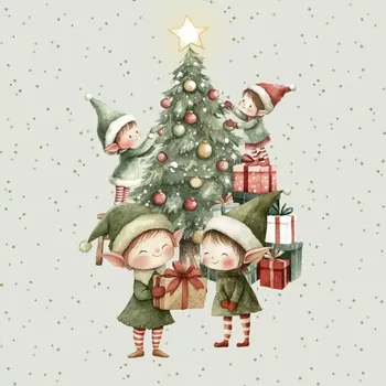 Teplákovina Vánoční Elfové, panel (E) (Panely a ladící metráž)