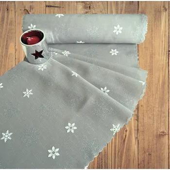 Vánoční dekorace Vánoční běhoun v metráži - Sněhová vločka - šedý 38 pouze střih