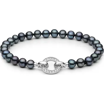 Náhrdelník ANNA PERLY Atraktivní perlový náramek z černých perel se zdobným zapínáním se zirkony