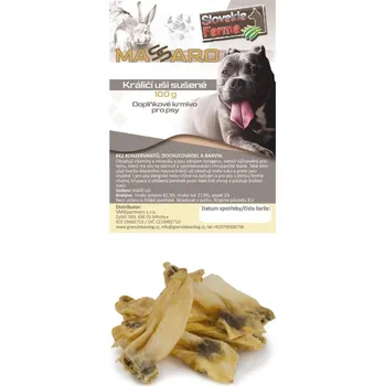 Pamlsek pro psa SlovakiaFarma Massaro Sušené králičí ouško 100 g – zdravá odměna pro psy všech plemen
