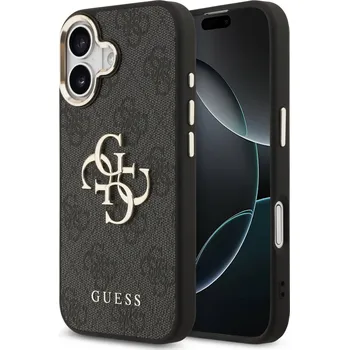 Pouzdro na mobilní telefon Zadní kryt Guess PU Leather 4G Metal Logo Gold Frame MagSafe pro iPhone 17 Black