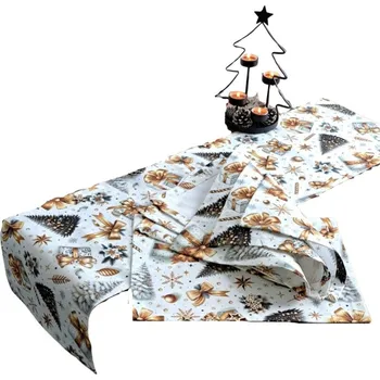 Vánoční dekorace LKV Lomnice Vánoční set: Běhoun na stůl + 4 ks prostírání - bílá - 30 x 120 cm