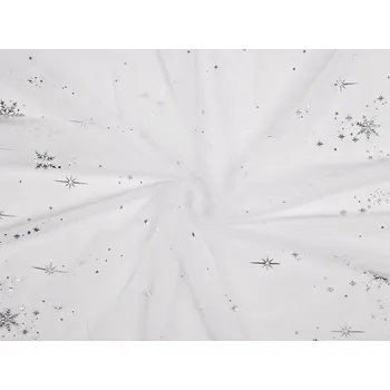 Tyl oděvní / dekorační se vzorem po obou stranách METRÁŽ - 1 bílá stříbrná