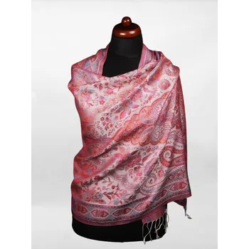 Šála Hedvábná šála Super velká smetanová s magentou