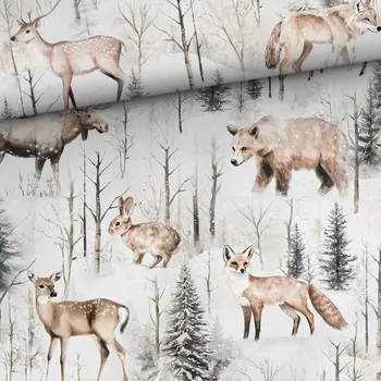 Úplet Zasněžený les a zvěř (E) (Hebké bavlněné úplety s elastanem )