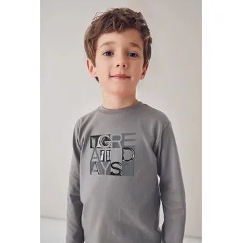 Chlapecké tričko Dětské bavlněné tričko s dlouhým rukávem Mayoral 4095.5H.Mini.9BYA šedá 90X, vel. 110