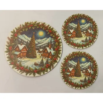 Podtácek - Vánoční motiv 2 Velikost: kruh 15cm + 2x kruh 10cm