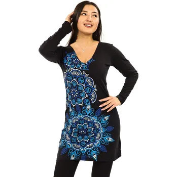 Dámské šaty Himalife Tunika s dlouhým rukávem Amira - černá s modrou Velikost: XXL - Móda pro plnoštíhlé, Oblečení nadměrné velikosti