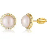 JVD Dámské peckové stříbrné pozlacené náušnice s perlami na šroubek SVLE0960SH2GPSR