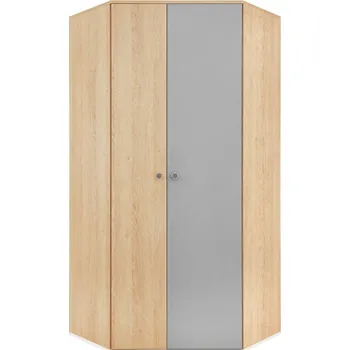 Šatní skříň Rohová šatní skříň Peluga PL02, Barva dřeva: dub sušenkově hnědý / bílá lux + šedá MIRJAN 5903211165252