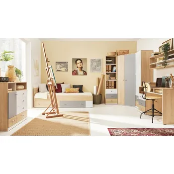 Dětský pokoj Studentský pokoj Peluga IV, Barva dřeva: dub sušenkově hnědý / bílá lux + šedá MIRJAN 5903211252136