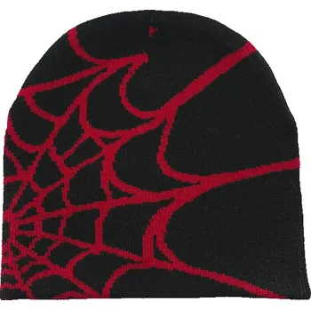 Čepice Univerzální pletená čepice 22 × 22 cm Pro muže i ženy Styl Y2K s motivem pavučiny Módní čepice Four Seasons na venkovní sporty a jízdu na koni vínová