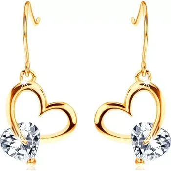 Náušnice Náušnice ve žlutém 14K zlatě - lesklá kontura srdce, čiré zirkonové srdíčko