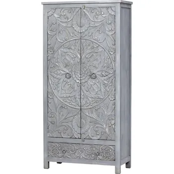 Šatní skříň SANU BABU Skříň z mangového dřeva, ruční řezby, 100x43x200cm (1R)