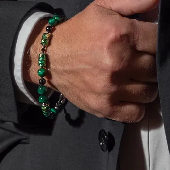 Náramek Pánský náramek Eye of the Tiger s 24karátovým zlatem v perlách Lampglas BFM14 Lampglas / Délka: 22 cm