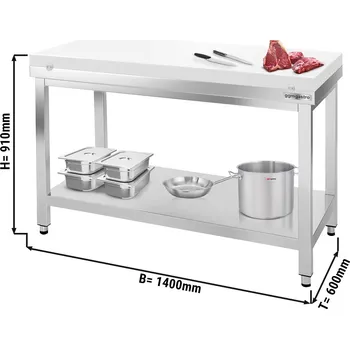 Jídelní stůl G.Gastro Stainless steel Work Table PREMIUM - 1400x600mm - with undershelf - incl. cutting board