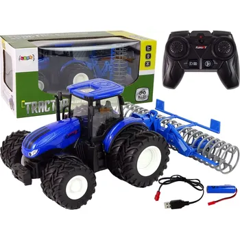 RC model auta LEAN Toys Dálkově ovládaný traktor Modrý pluh kovový 1:24