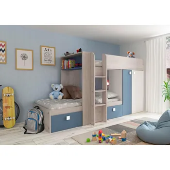 Dětská postel Patrová postel s prostorem pro dva modrá Bo1 - cascina