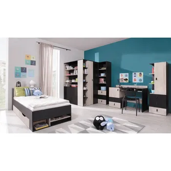 Dětský pokoj Nábytek do studentského pokoje Legimi II, Osvětlení: bez osvětlení, Barva: černý / dub + béžový MIRJAN 5903211049064