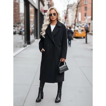 Dámský kabát Černý dámský oversize dlouhý kabát NY0764z Velikost: L