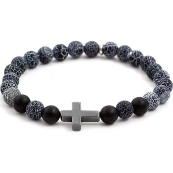 Náramek Korálkový náramek z achátu a hematitu MINK60 Agato / Délka: 19 cm