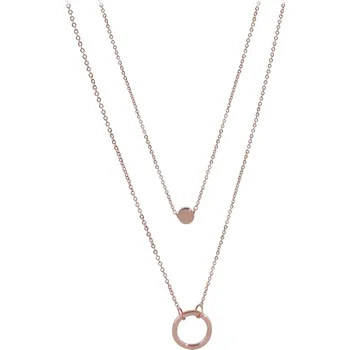 Náhrdelník Dvojitý náhrdelník s kroužkovými přívěsky z růžově pozlacené oceli Troli