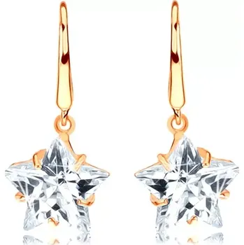 Náušnice Zlaté náušnice 585 s lesklými háčky, broušená hvězda v čiré barvě