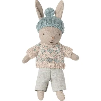plyšák Maileg Zajíček ve svetru a kulichu Mint Maileg Winter Rabbit, Micro - Sand - Mint