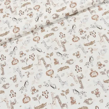 Bavlněné plátno dětské ELIŠKA béžové safari na bílé, š.160cm (látka v metráži)