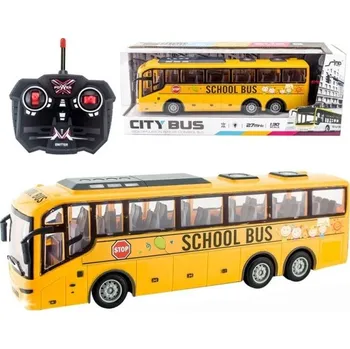RC model auta RC autobus 1:30 31,5×11,5×8 cm Elektrický model 27 MHz 4kanálové dálkové ovládání LED světla Žlutý školní autobus pro děti
