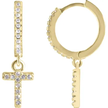 Náušnice Kruhová pozlacená single náušnice "T" se zirkony Troli