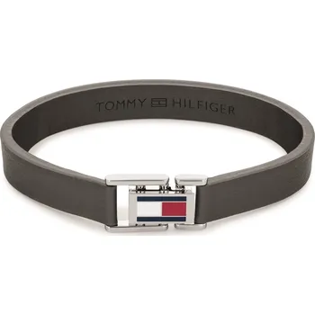 Náramek Šedý kožený náramek s ocelovým zapínáním 2790428 Tommy Hilfiger