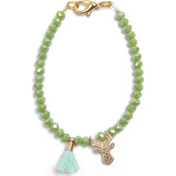 Náramek Zelený korálkový mini náramek s jelínkem Deers