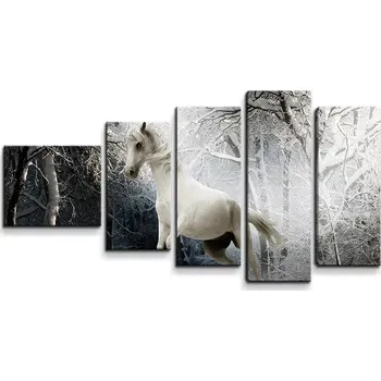 Obraz Sablio Obraz - 5-dílný Bílý kůň - 100x60 cm